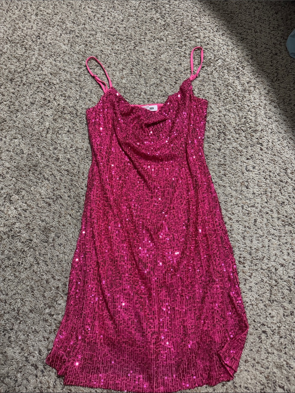 Steve Madden Pink Sequin Cowl Neck Slip Dress